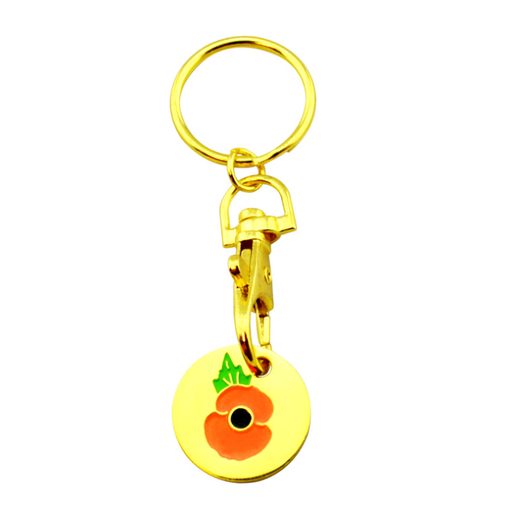 supermarket shopping cart trolley coin token keychain holder lock, gold metal princess Kate poppy Caddy coin with keyring