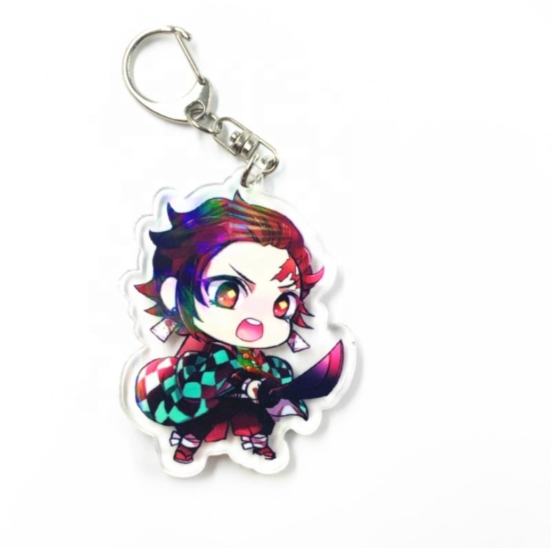 Promotional gift custom anime charm clear blanks hotel keychain,glitter epoxy/ hologram printed cartoon anime keychain