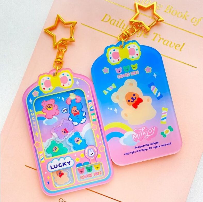 custom cartoon animal acrylic shaker keychains grasping doll quicksand keyring bag Pendant charm,Plastic Candy anime keyrings