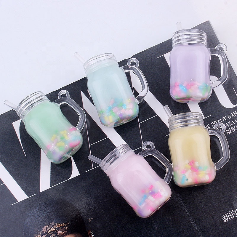 Creative simulation juice milk tea cup keychain bag car keyring pendant milk tea shop small gift manual