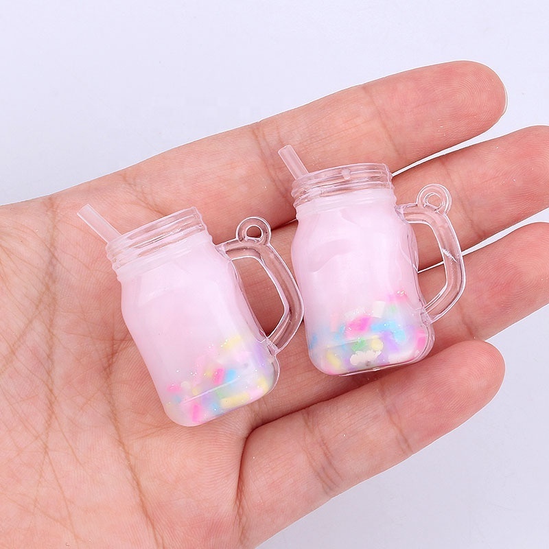 Creative simulation juice milk tea cup keychain bag car keyring pendant milk tea shop small gift manual