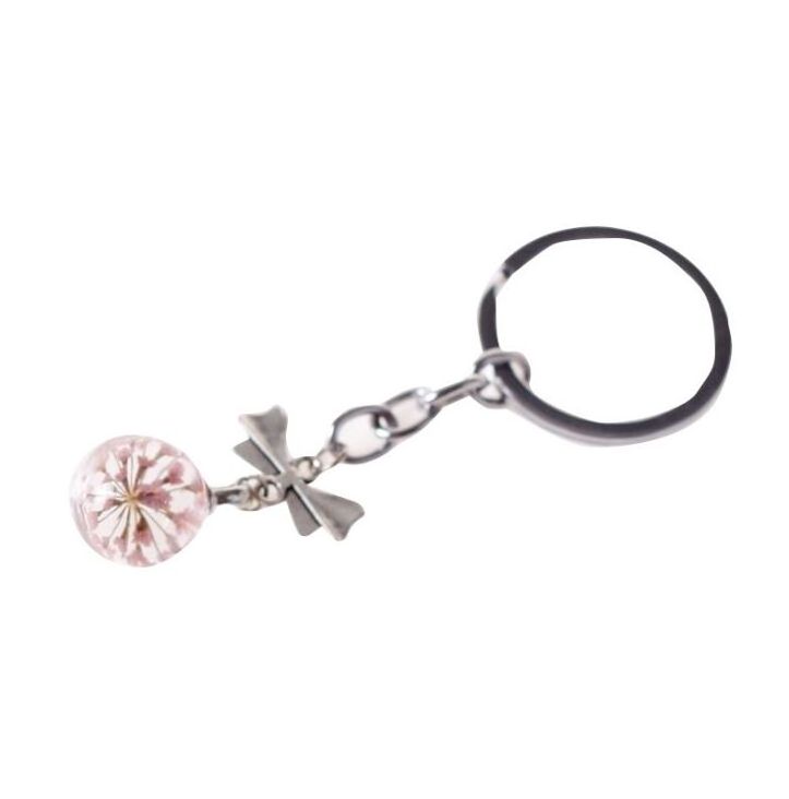 crystal pendant natural real dry flower keychain necklace butterfly vintage resin keyring, Glass Ball Lucite transparent key