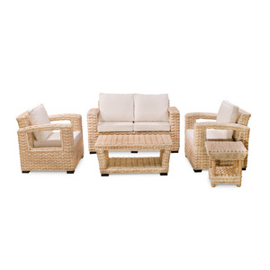 living room sets furniture made of rattan and cushion 2 seater london water hyacinth weaving made in Indonesia