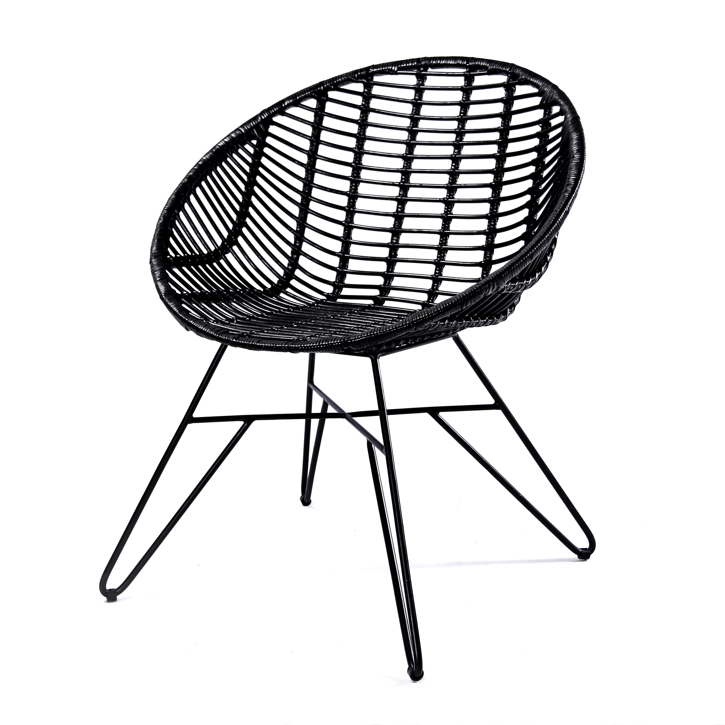 round shaped wooden Dining seat garden chair hotel chair made of steel mixed rattan and rattan core weaving black edition