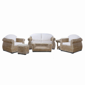 hot sale living room furniture sofa and table made of of Mahogany Wood Mix with banana Leaf  weaving