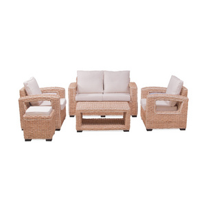 living room sets furniture made of rattan and cushion 2 seater edward water hyacinth weaving made in Indonesia