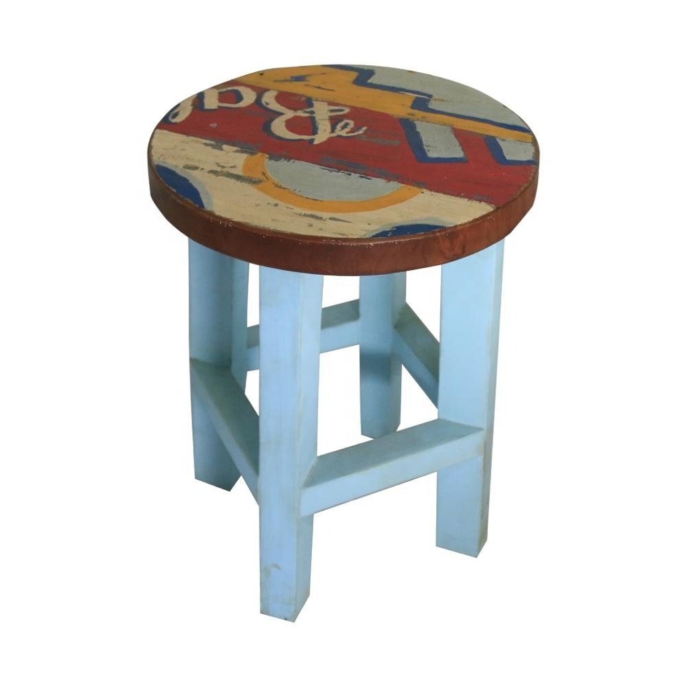 Best choice furniture Karimun round Stool which square legs made Recycled Boat wood originally from Indonesia