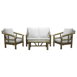 High quality natural home furniture bamboo living set chair and table made of bamboo cane with cushion made in Indonesia