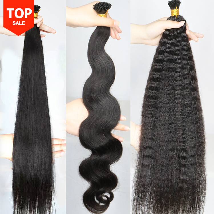 I tip keratin bone straight human hair extensions 100% Brazilian virgin 12a raw natural black i tip kinky curly hair extensions