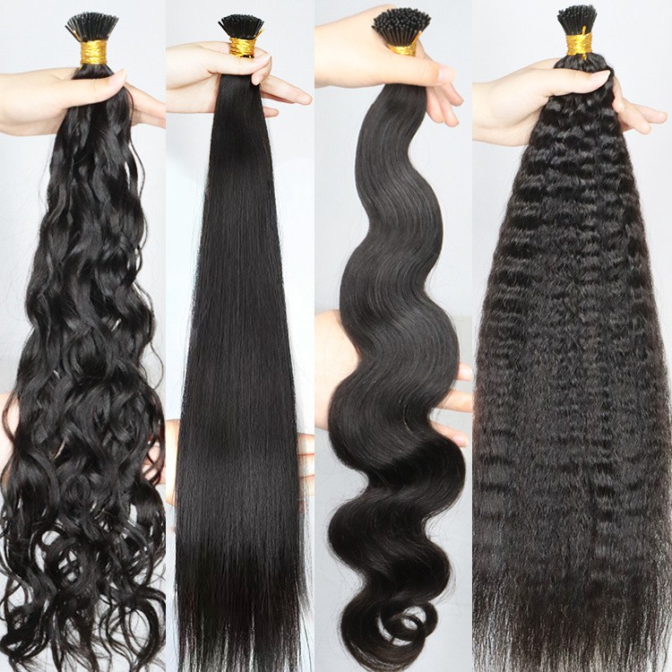 I tip keratin bone straight human hair extensions 100% Brazilian virgin 12a raw natural black i tip kinky curly hair extensions