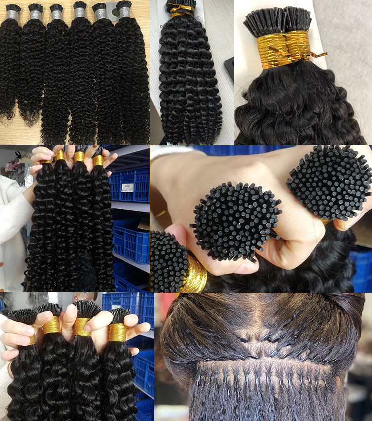 I tip keratin bone straight human hair extensions 100% Brazilian virgin 12a raw natural black i tip kinky curly hair extensions