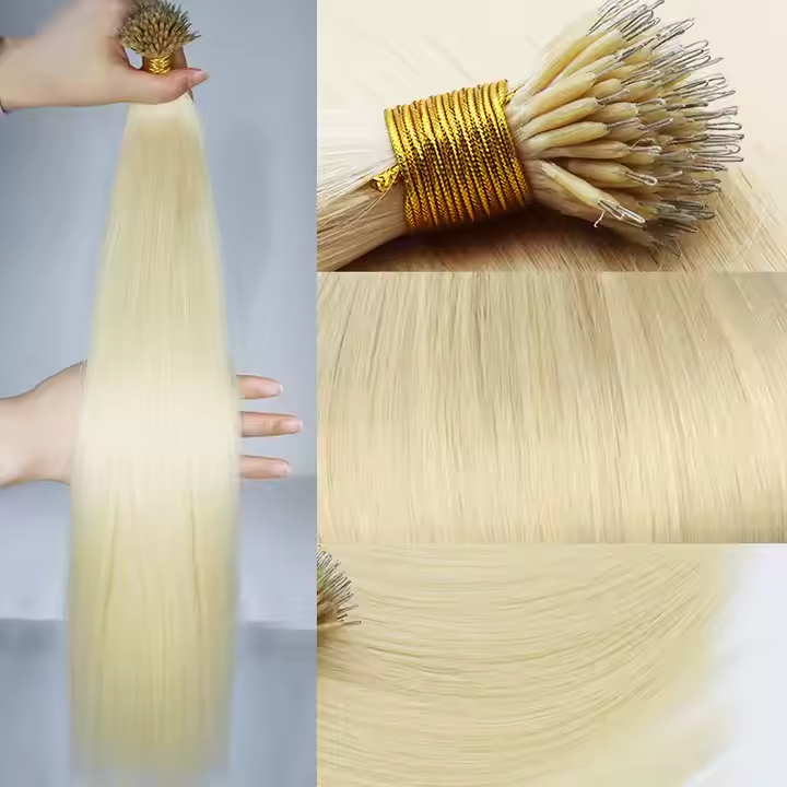 Russian Blonde Double Drawn Natural Wave Micro Nano Ring tip Human Hair Extensions