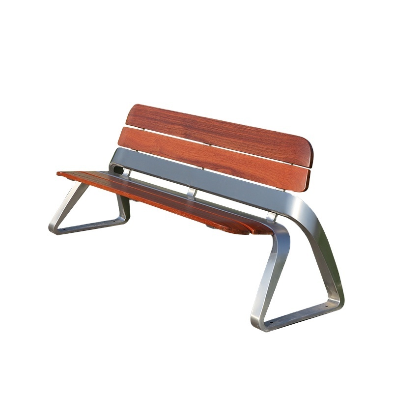 Durable waterproof patio bench outdoor street furniture wooden garden benches stainless steel with back rest