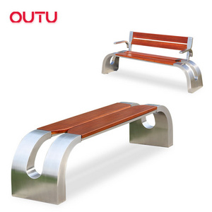 New design  long metal bench modern wooden seat park outdoor waiting bench with stainless steel frame