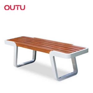 Street long metal modern wooden bench seat outdoor park garden patio benches with steel frame