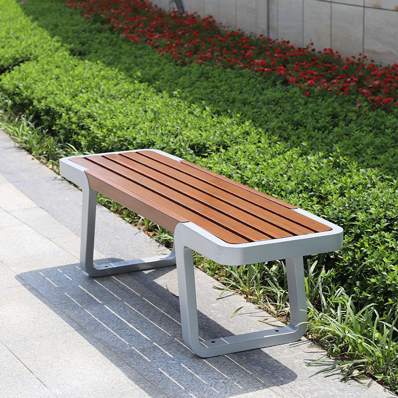 Street long metal modern wooden bench seat outdoor park garden patio benches with steel frame