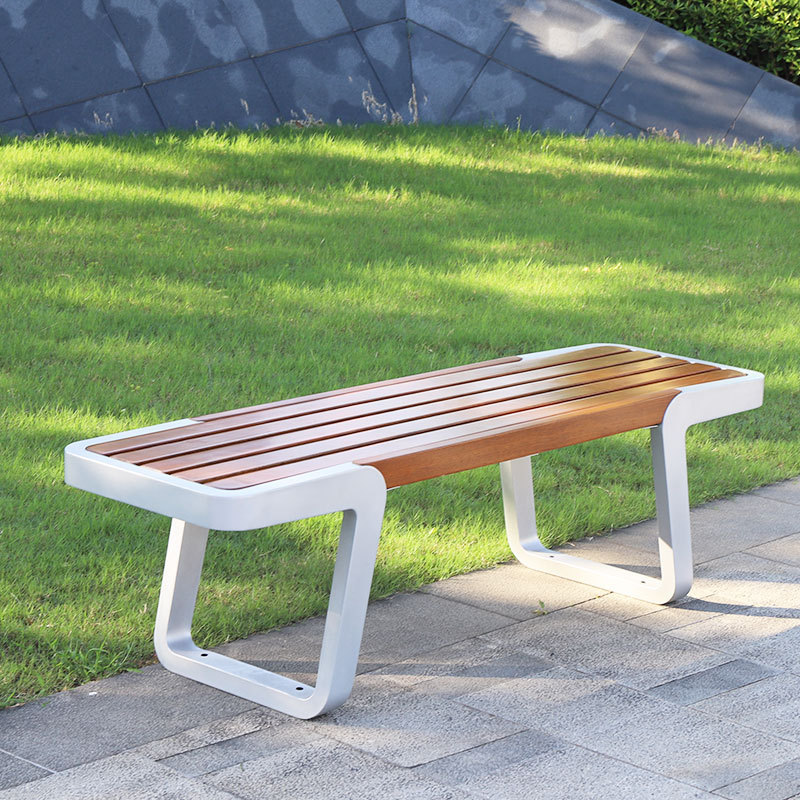 Street long metal modern wooden bench seat outdoor park garden patio benches with steel frame