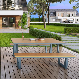 Plastic wooden hot sale popular outside bench patio table set picnic table and chair sets with a hole for umbrella