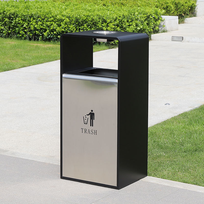 High-grade 50 L litter bins metal trash bin stainless steel ashtray bins outdoor trash can with lock