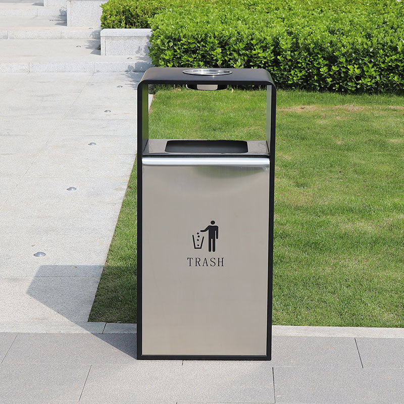 High-grade 50 L litter bins metal trash bin stainless steel ashtray bins outdoor trash can with lock