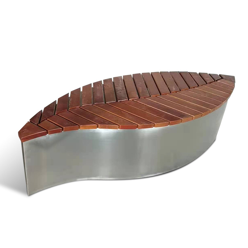 New!! Leaf shaped flat stainless steel bench outdoor and indoor wooden bench seating assembled outside bench without backrest