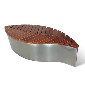 Leaf design stainless steel modern garden bench metal and wood solid wooden seating benches for outdoor and indoor