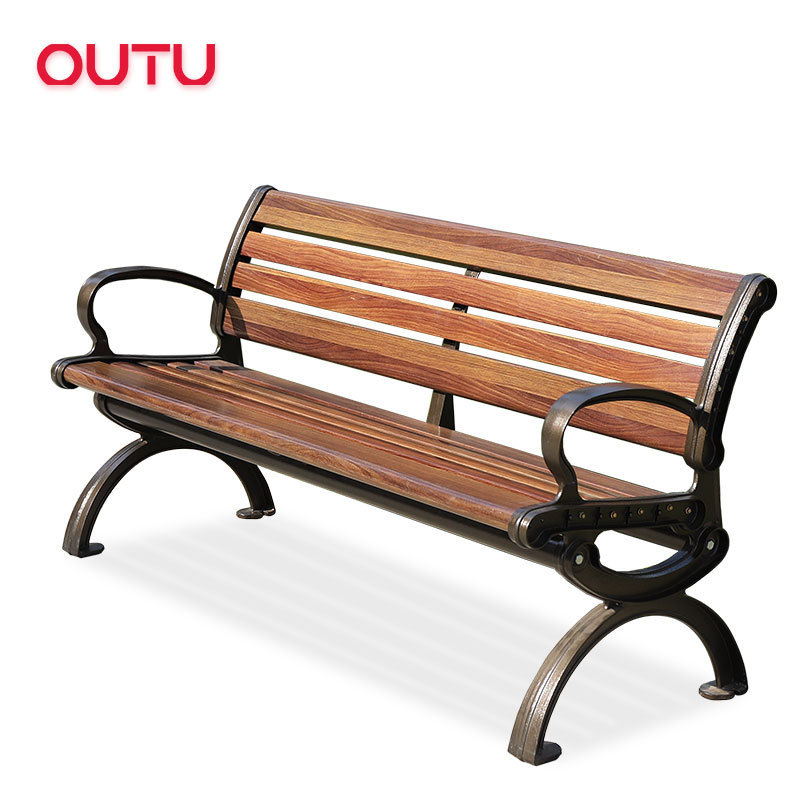 Aluminum Park Furniture Popular Outdoor Garden Wood Bench with Back Rest Metal Street Benches for Patio