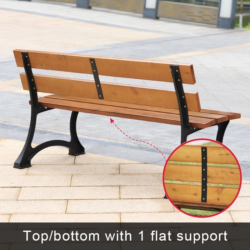 Outdoor park bench with tropical wood slats urban street bench with durable metal legs classical garden bench