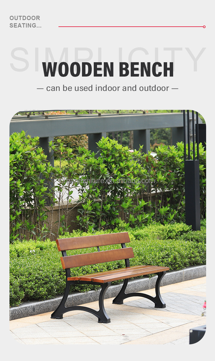 Outdoor park bench with tropical wood slats urban street bench with durable metal legs classical garden bench