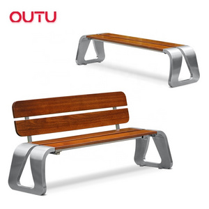 Knockdown metal park bench outdoor stainless steel urban street furniture chair with wooden seating