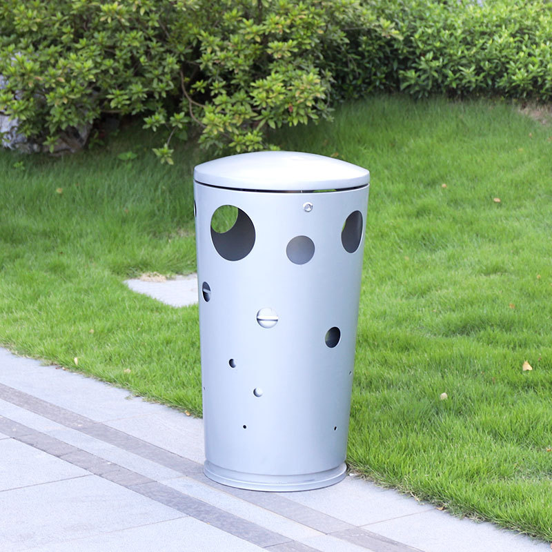 customized outdoor steel garbage bins general waste dust bin round litter bin metal trash can manufacturer