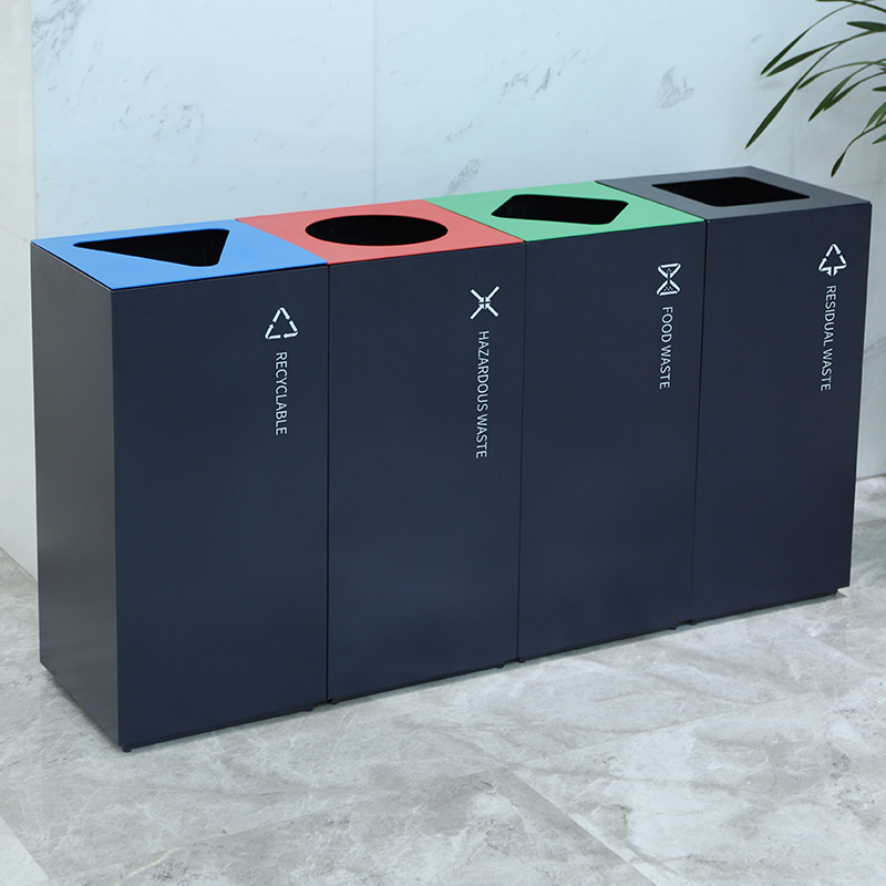 top open rectangular metal outdoor waste bins black recycled trash can with 4 compartments