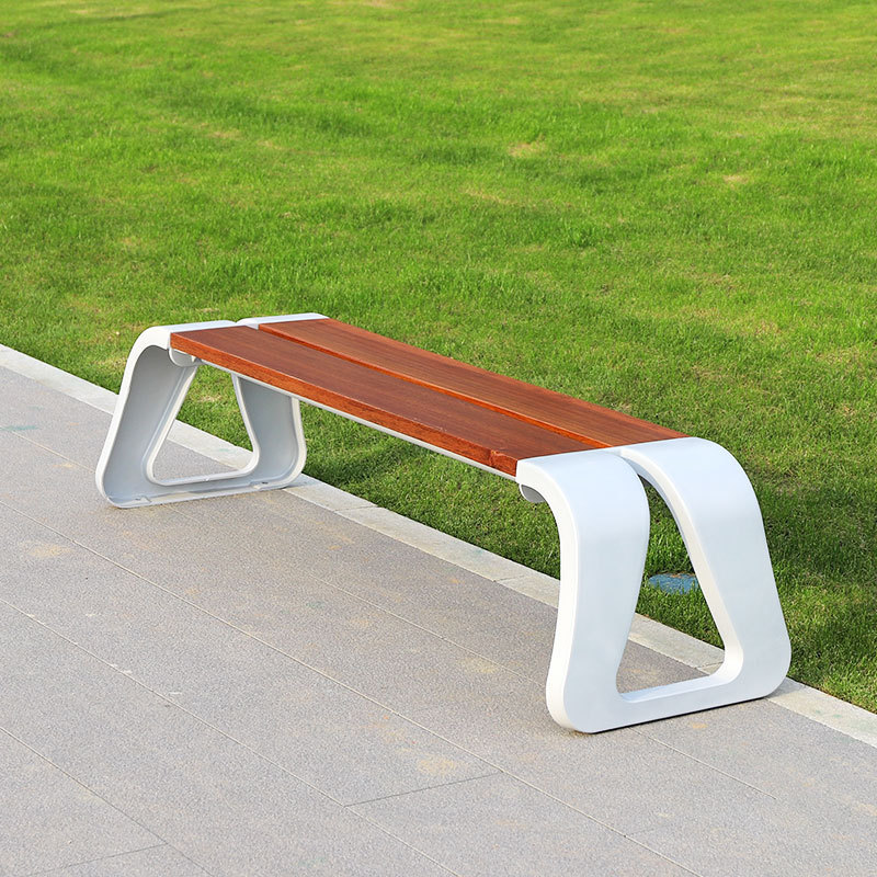 wooden outdoor stainless steel benches long modern outdoor park bench seat with no backrest