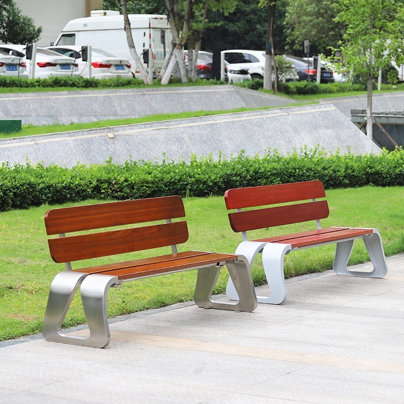 Knockdown metal park bench outdoor stainless steel urban street furniture chair with wooden seating