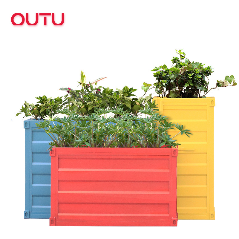 Popular painting large rectangular colorful flower planter outdoor and indoor metal planter garden metal flower pot