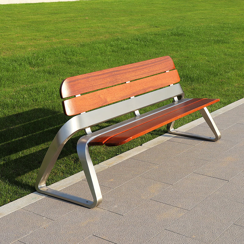 Durable waterproof patio bench outdoor street furniture wooden garden benches stainless steel with back rest