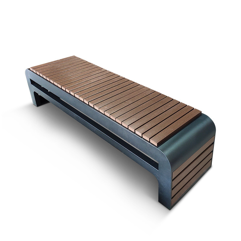 black outdoor public city furniture metal waiting seat wooden urban bench for parks and plazas