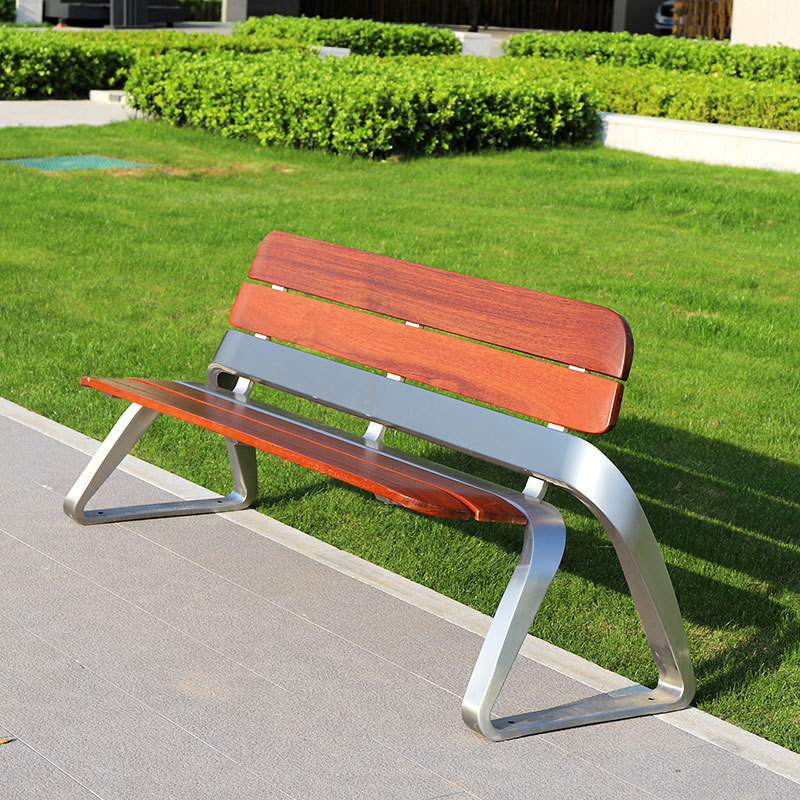 Durable waterproof patio bench outdoor street furniture wooden garden benches stainless steel with back rest