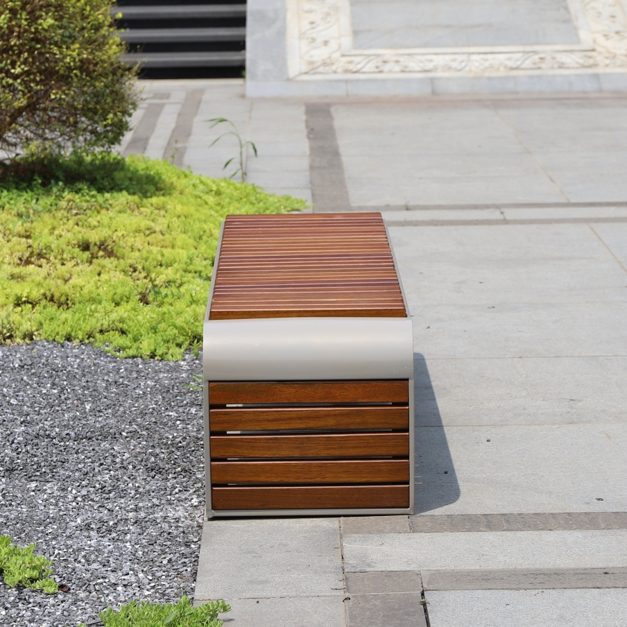 Customized wood chair no armrest garden seating bench stainless steel outdoor street benches with no back rest