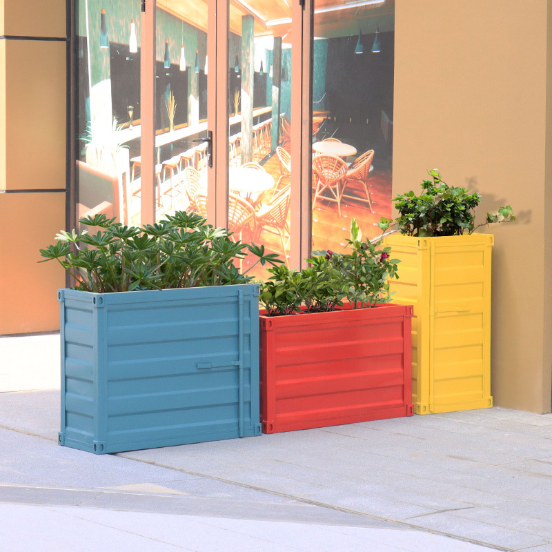 Popular painting large rectangular colorful flower planter outdoor and indoor metal planter garden metal flower pot