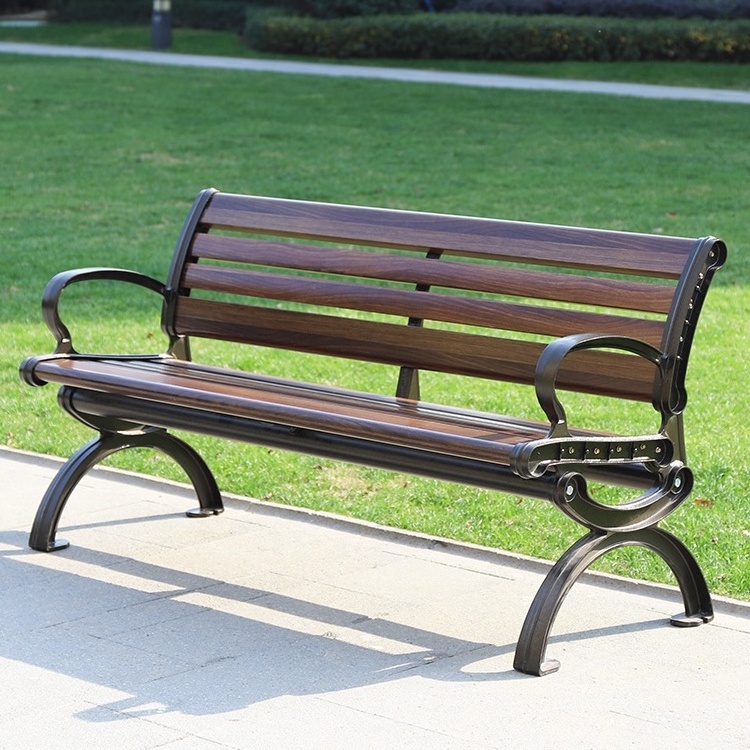 Aluminum Park Furniture Popular Outdoor Garden Wood Bench with Back Rest Metal Street Benches for Patio