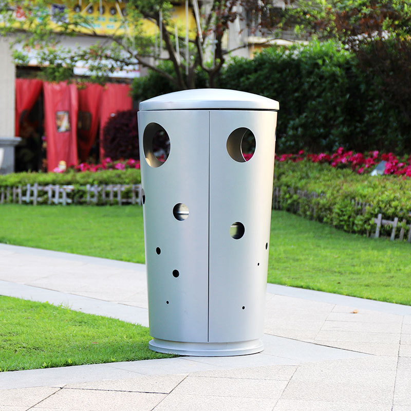 customized outdoor steel garbage bins general waste dust bin round litter bin metal trash can manufacturer