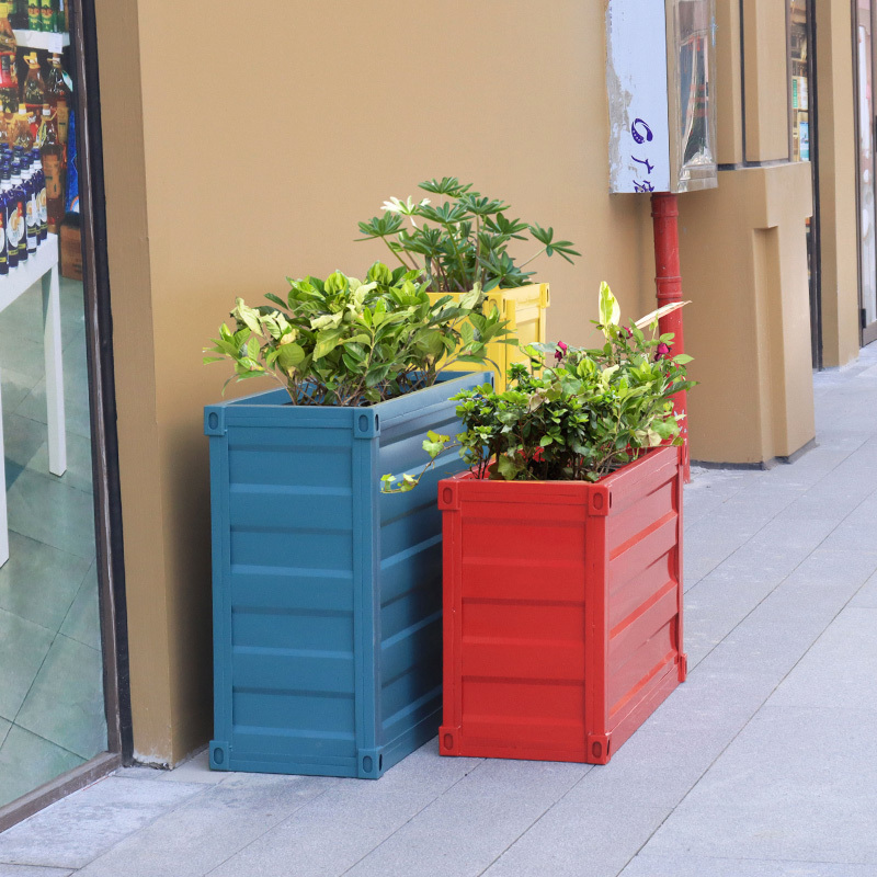 Popular painting large rectangular colorful flower planter outdoor and indoor metal planter garden metal flower pot