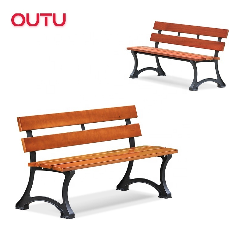 Outdoor park bench with tropical wood slats urban street bench with durable metal legs classical garden bench