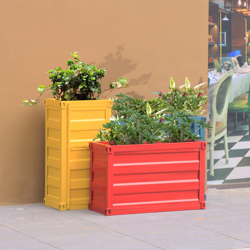 Popular painting large rectangular colorful flower planter outdoor and indoor metal planter garden metal flower pot