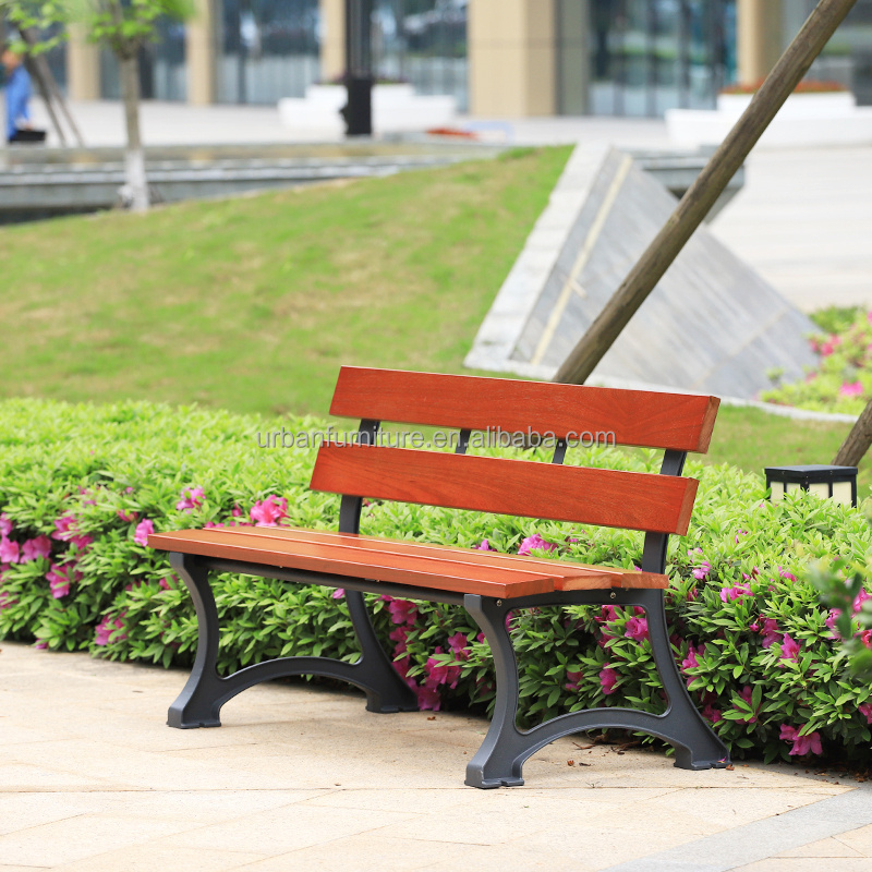 Outdoor park bench with tropical wood slats urban street bench with durable metal legs classical garden bench