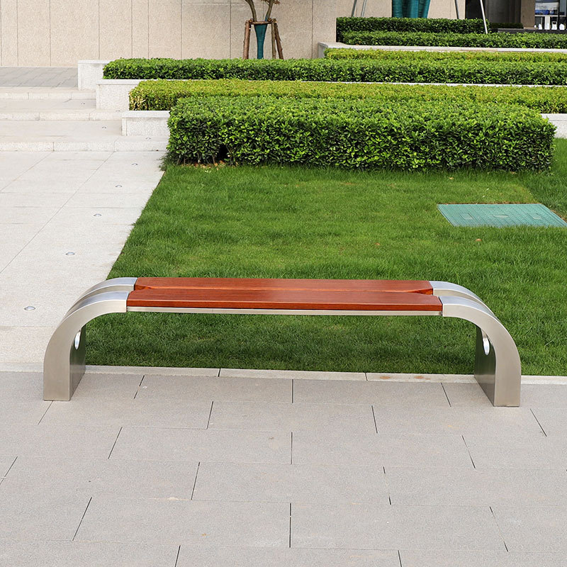 New design  long metal bench modern wooden seat park outdoor waiting bench with stainless steel frame