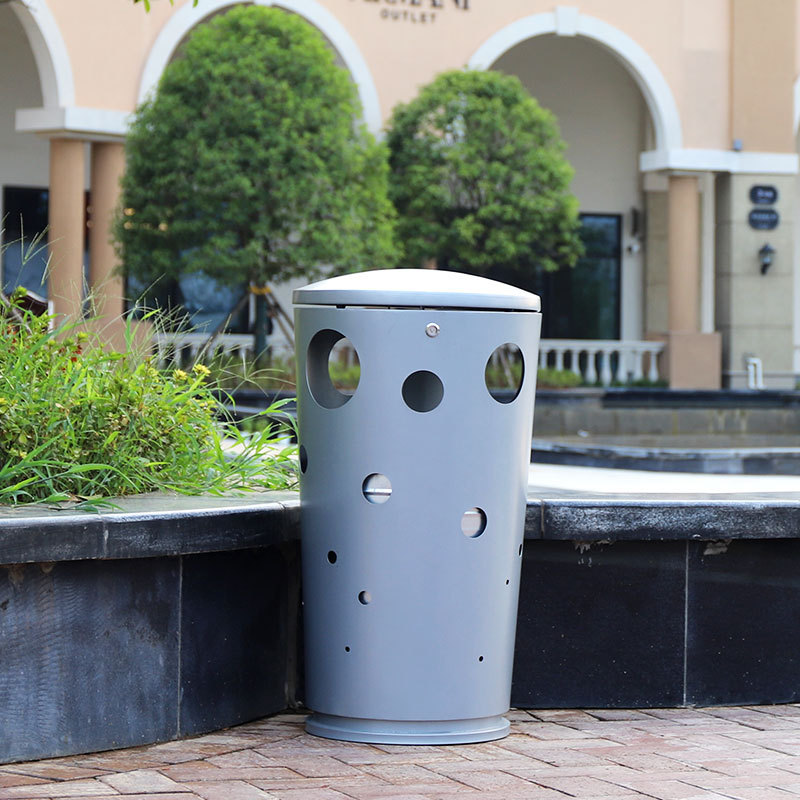 customized outdoor steel garbage bins general waste dust bin round litter bin metal trash can manufacturer