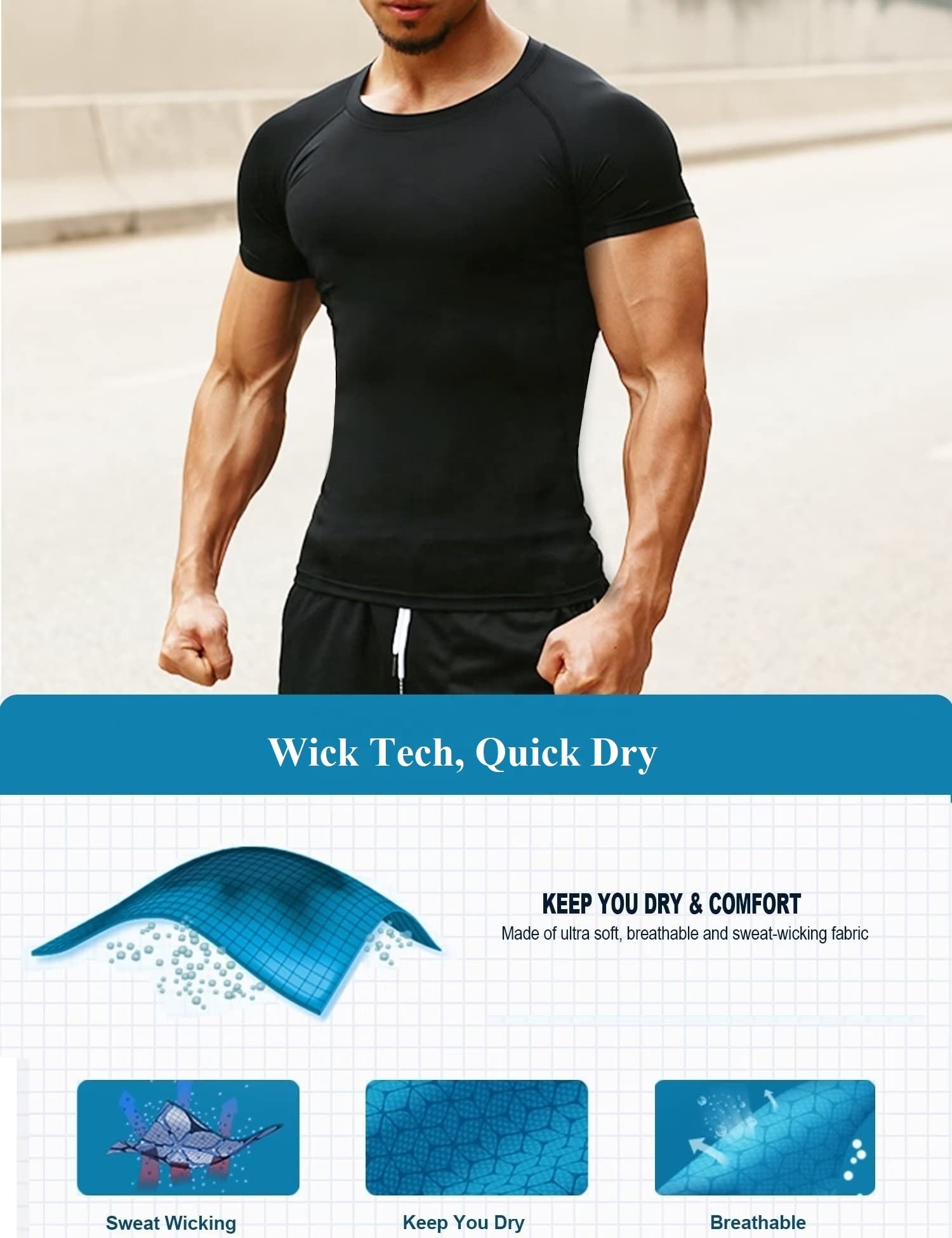 custom wholesale compression shirts base layer polyester workout shirt men fitness long sleeve mens compression shirt