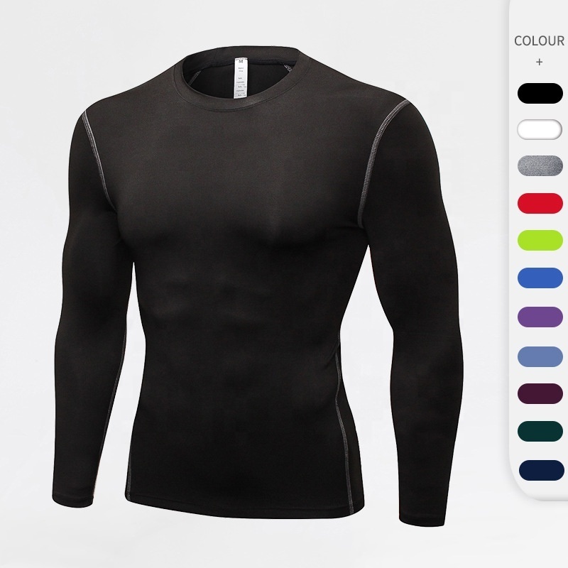 custom wholesale compression shirts base layer polyester workout shirt men fitness long sleeve mens compression shirt